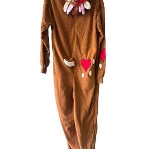 Brown Reindeer Onesie with Red Heart Accents